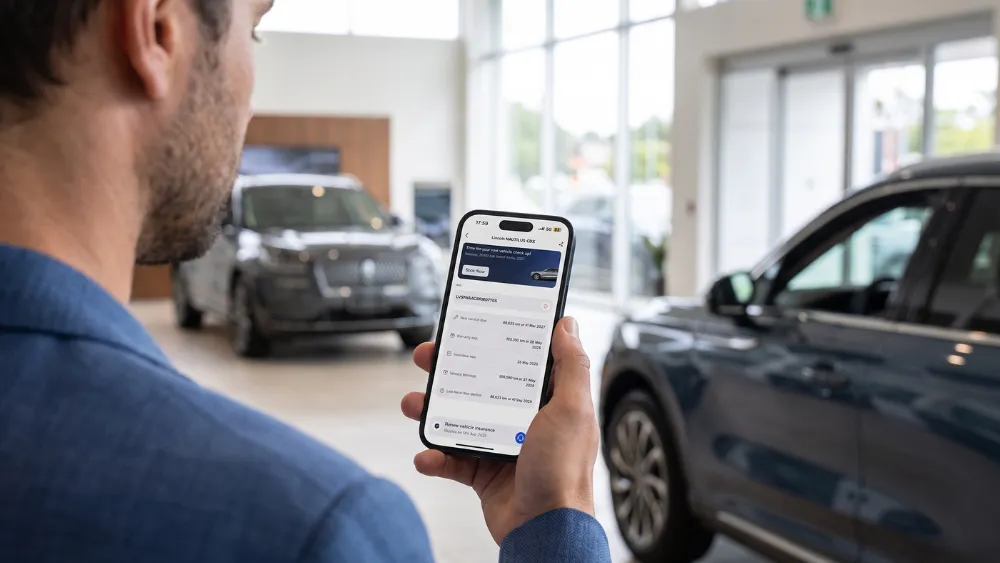 man checking a used car's warranty status by phone in Dubai