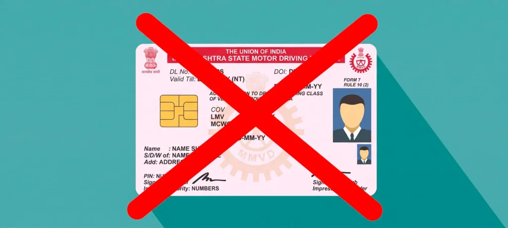 Indian driving licence crossed out to illustrate that an India-issued licence is not eligible for driving license conversion in the UAE.