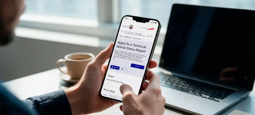 man using his phone to check car history in the UAE through the RTA website